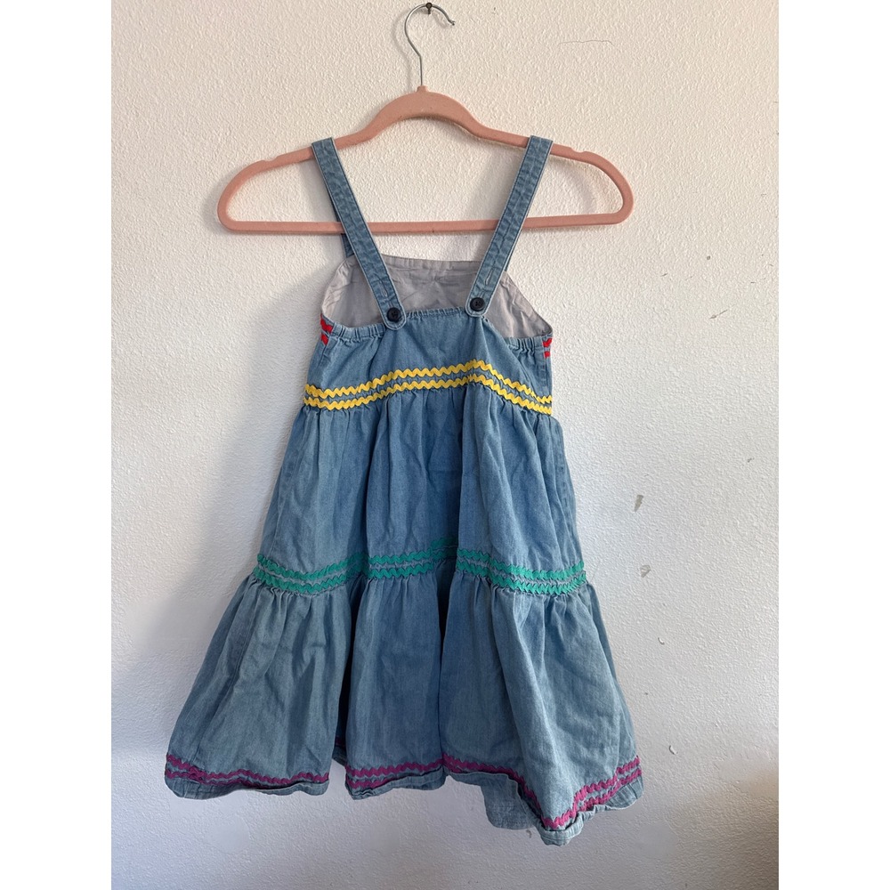 Kids Denim Rickrack Tiered Pinafore Dress Light Wash Blue Sleeveless Cotton - Picture 3 of 6